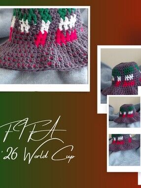 Handmade Gray Crochet Bucket Hat with Green, White & Red Accents(Mexico Flag Co)